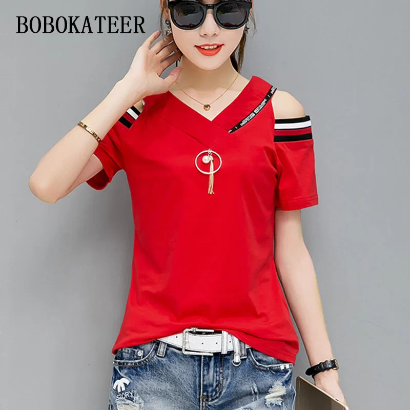 BOBOKATEER fuera del hombro mujeres camisetas mujeres 2018 verano haut mujer casual camiseta mujeres tops algodón camisetas mujer camiseta delgada BOBOKATEER fuera del hombro mujeres camisetas mujeres 2018 verano haut mujer casual camiseta mujeres tops algodón camisetas mujer camiseta delgada