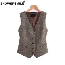 SHOWERSMILE Woolen Suit Vest Womens England Style Waistcoat Plus Size 3XL Spring Autumn Sleeveless Jacket Ladies Gilet