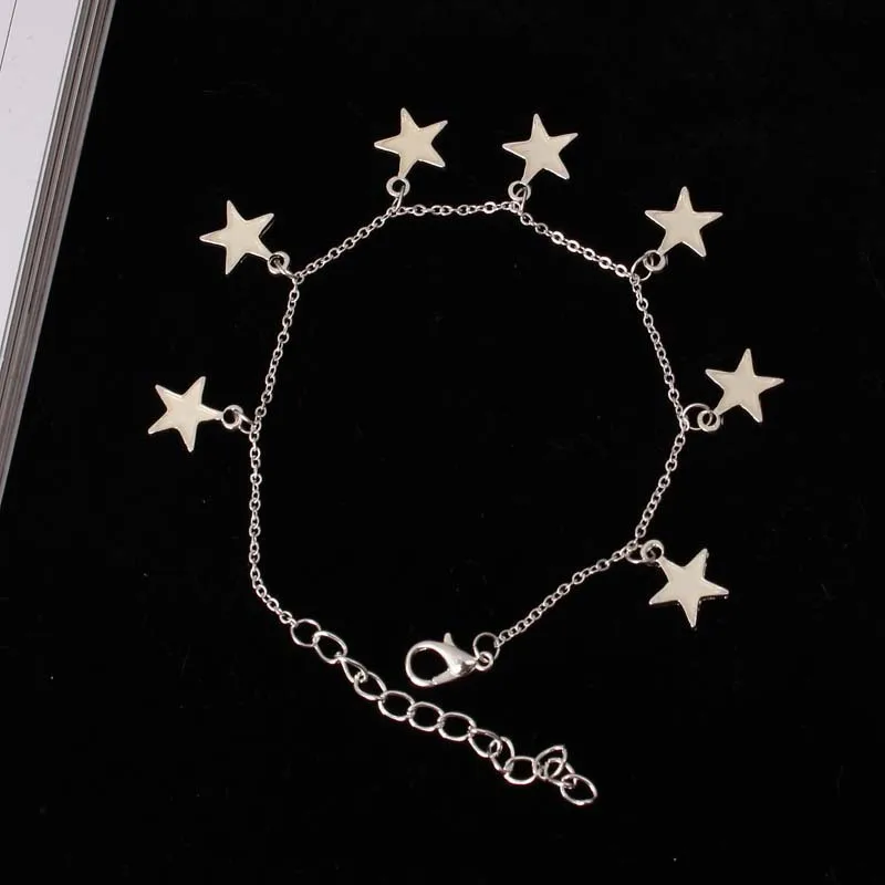 Luminous European and American Jewelry Ladies Beach Wind Blue Fluorescent Pentagonal Star Tassel Anklet