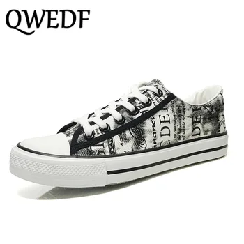

QWEDF 2019 New Vulcanize Canvas Men Shoes Casual Male Sneakers Classic Low Top Students Comfortable Breathable Footwear G3-84