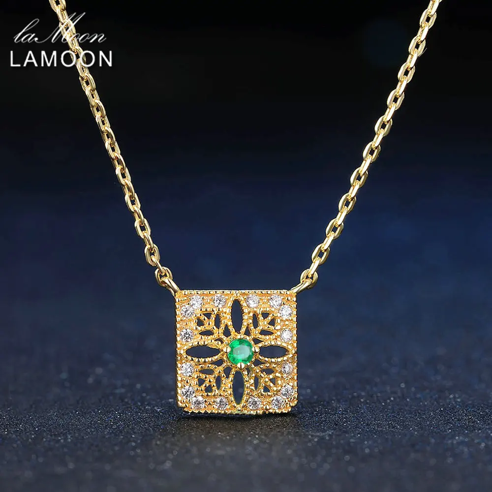 LAMOON 2 мм 0.06ct 100% натуральный изумруд 925 Стерлинговое серебро ювелирные изделия 14K