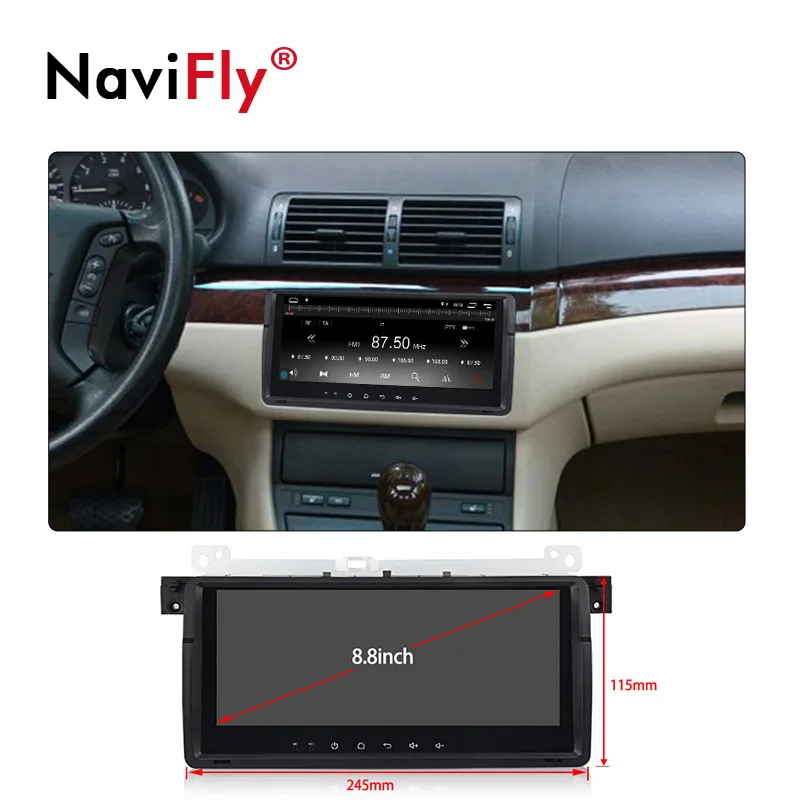 NaviFly 8,8 дюймов 2 ГБ+ 32 ГБ, Android 9,1 Автомобильный мультимедийный плеер для BMW E46 M3 318/320/325/330/335 Rover 75 1998-2006 TDA7851 7708IC