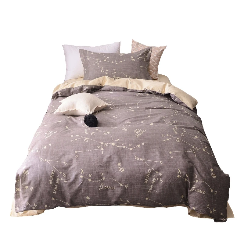 100 Cotton 3 piece Brown Duvet Cover with Zipper Closure Constellation