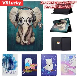 VRLucky для iPad 2018 2017 9,7 дюймов случае Симпатичные Единорог Слон Сова Шаблоны флип и Стенд PU кожаный чехол