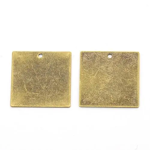 Metal Tags, Brass Blank Stamping Tag Pendants, Square, Antique Bronze