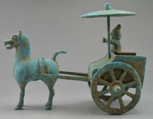 

Metal Crafts Collectible Decorated Old Bronze Carving Horse-drawn Traffic Tool Statue & Decor fast Shipping