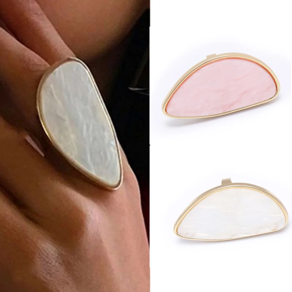 

Fashion Big Rings For Women Geometric Acetate Finger Ring Pink Ivory oval Acrylic Adjustable Ring Jewelry Geometric Rings