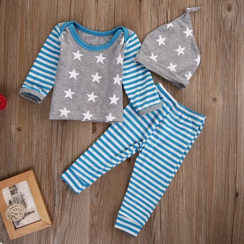 

Newborn Baby Boy Infant Girl Cotton Clothes Tops Pants Hat Pajamas Sleepwear Set