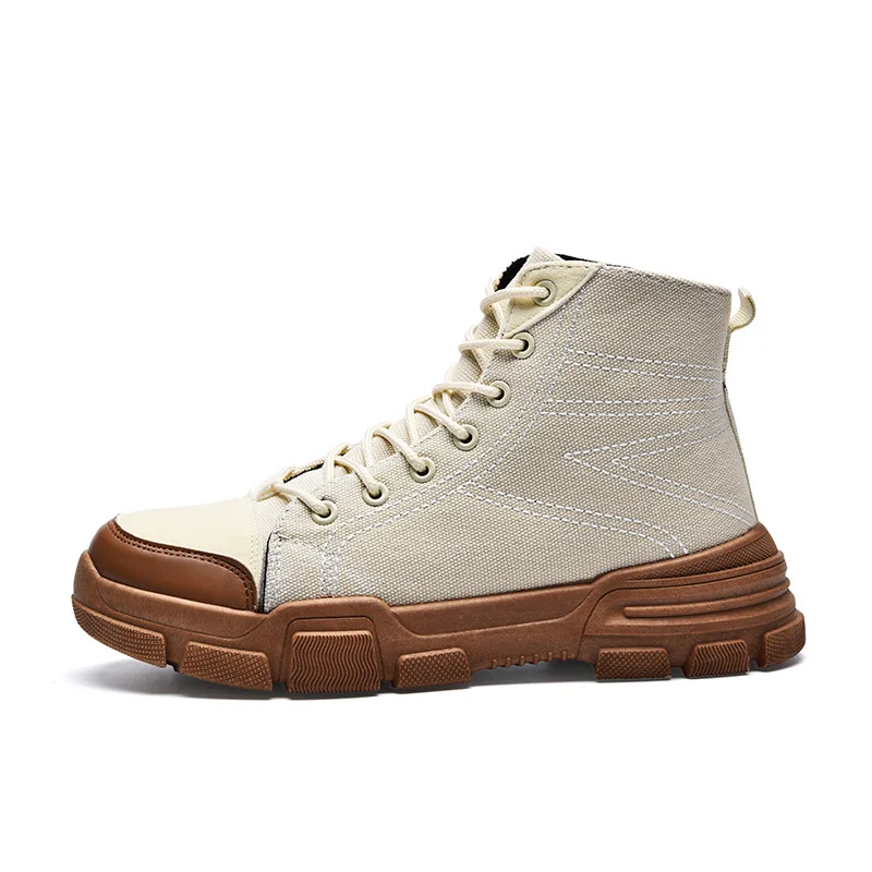 Осенне-зимние ботинки; мужская повседневная обувь для взрослых; мужская обувь на плоской подошве - Цвет: Бежевый
