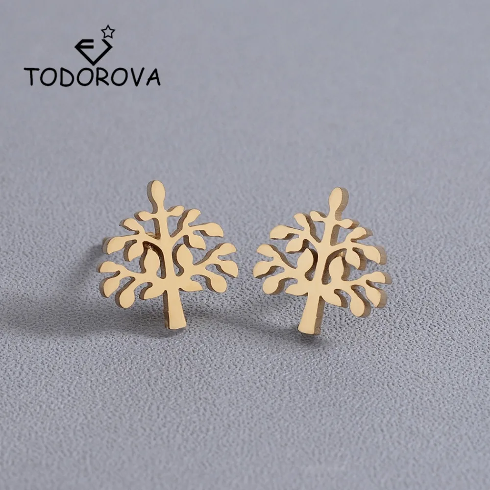 Серьги Todorova из нержавеющей стали золотые серьги-гвоздики в виде листьев дерева