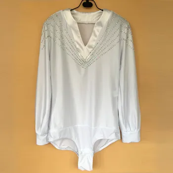 

New style men's Latin dance costumes seior spandex stones long sleeves men's latin dance shirt for men's latin dance shirts A8