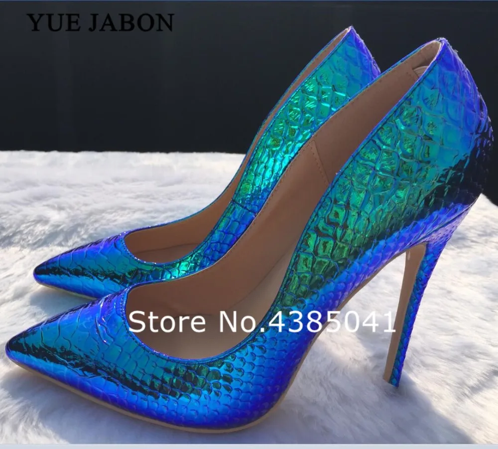 

YUE JABON 2019 Women Color Change wedding Shoes blue Gradient Snake Printed Sexy Stilettos High Heels Pointed Toe Women Pumps