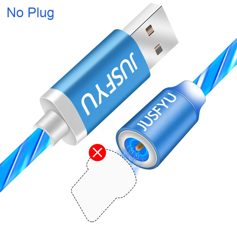 JUSFYU светодиодный магнитный кабель 8Pin& Micro USB кабель& usb type C кабель с нейлоновой оплеткой type-C Магнитный зарядный кабель для samsung S10 S9 - Цвет: USB Cable Blue