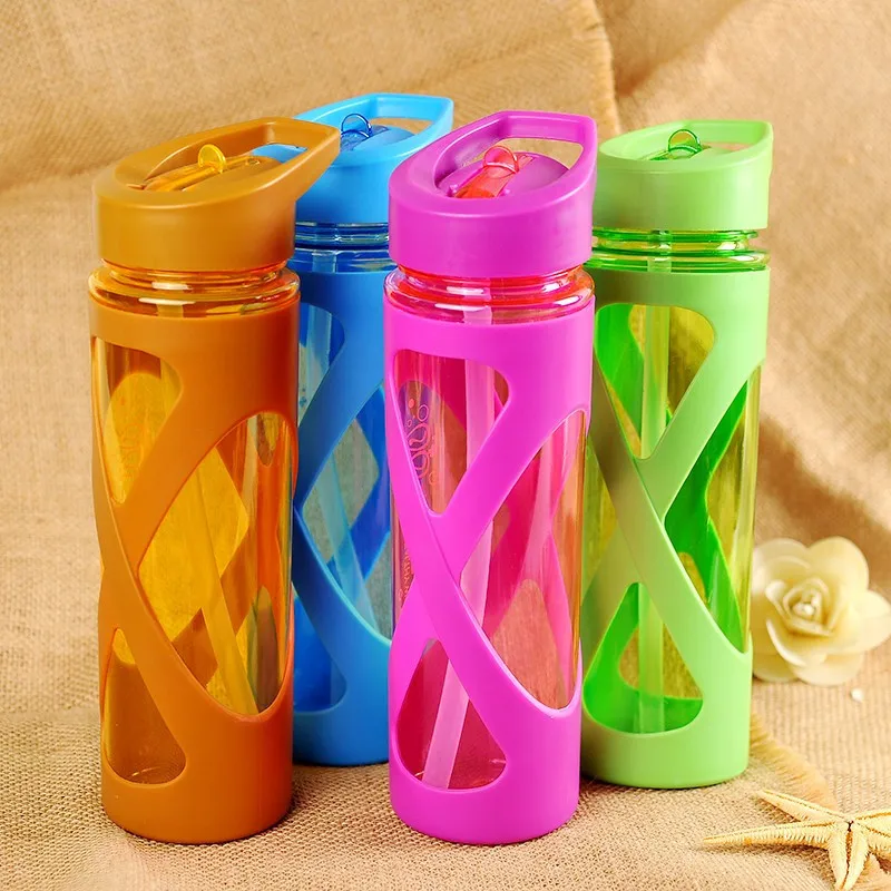 2017 New Seal Straw Sport Water Bottle Anti Hot With A Plastic Sleeve Drink Bott 