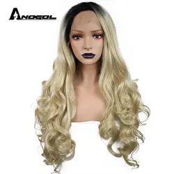 Anogol черный Ombre блондинка длинные средства ухода за кожей волна высокое температура волокно бразильский волосы, парик Искусственные парики