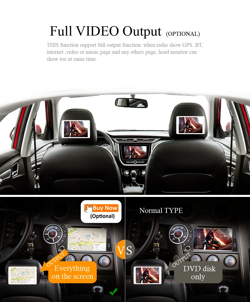 

full AV output function with RCA port, support rear head monitor function