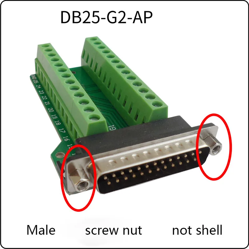 DB25 plug пайки Разъем 25 pin параллельный порт DR25 терминал доска - Цвет: Male screw nut