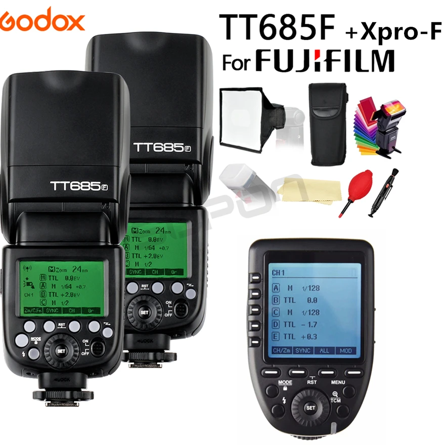 

2x Godox TT685 for Fujifilm 2.4G Wireless TTL HSS 1/8000s TT685F Speedlite Flash + 15*17 softbox + Xpro-F Trigger Transmitter