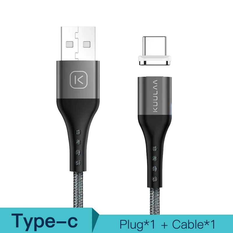 KUULAA Магнитный кабель Micro USB Type C быстрый зарядный Адаптер для iPhone XiaoMi Huawei зарядное устройство магнитная Быстрая зарядка USB C USB-шнур - Цвет: Gray For Type-C