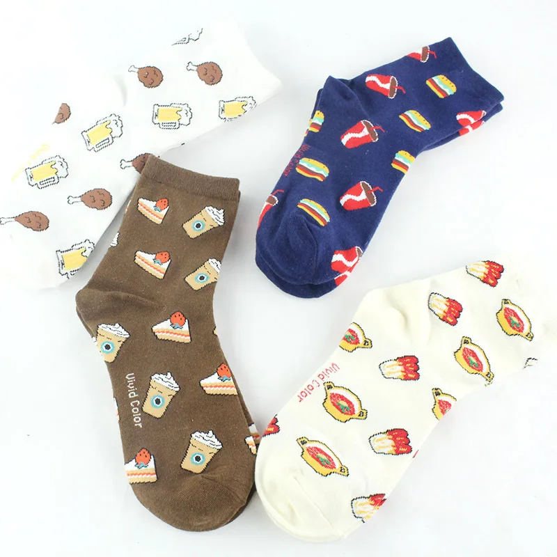 Новые носки женские весенне-летние уличные носки с принтом «Бургер», «Молочная кола», хлопковые носки для девочек, повседневные носки