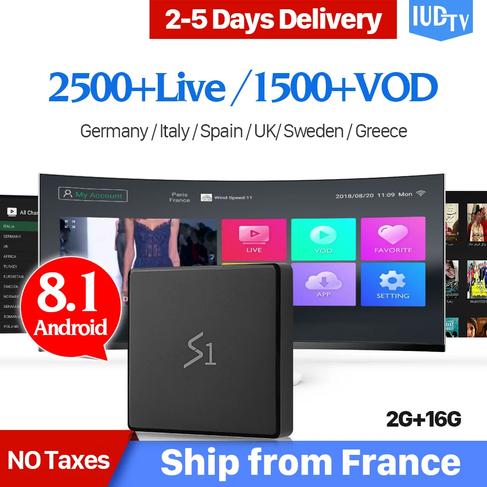 Leadcool S1 IPTV Spain Sweden Box Android 8.1 RK3229 2G 16G 2.4G Wifi with IUDTV 1 Year Subscription IPTV Arabic pk X96 mini    