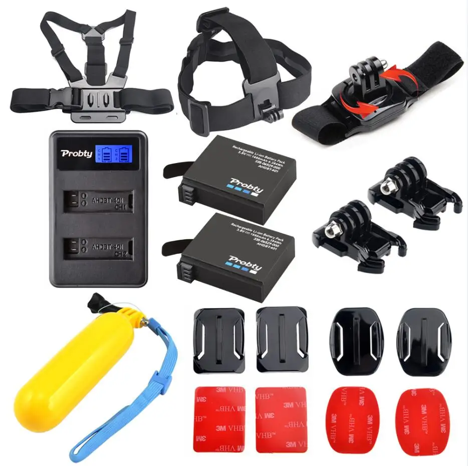 

2PCS GOPRO HERO4 batteries + Hot accessories kit + dual charger for GO PRO AHDBT-401 ahdbt-401 AMKOV 7000S camera accessories
