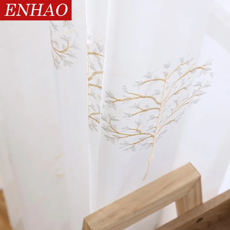 ENHAO вышитые Шторы s Тюль окна для Гостиная Спальня Кухня Печатных Sheer вуаль