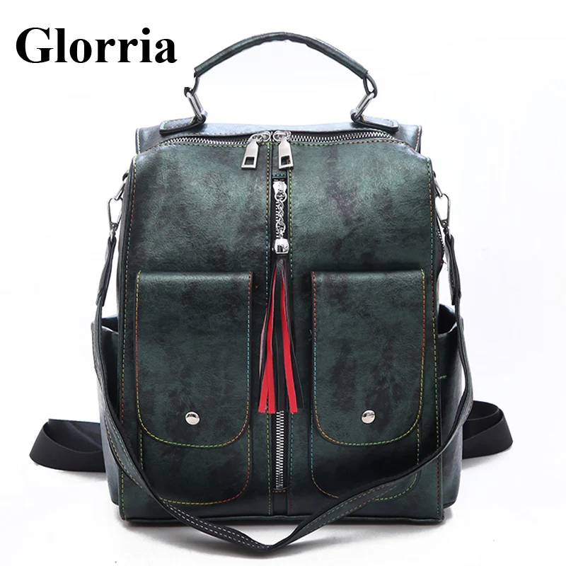 

Glorria Women Leather Backpacks for 2019 High Quality Bagpack Teenager Girls Big School Bag Female Multi Pocket Bag Pack Mochila