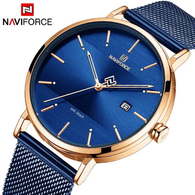 Blue Gold Men Naviforce мужские часы синий циферблат женские часы лучший бренд роскошные часы мужские часы из нержавеющей стали мужские Роскошные Синие водонепроницаемые - Цвет: Blue Gold Men