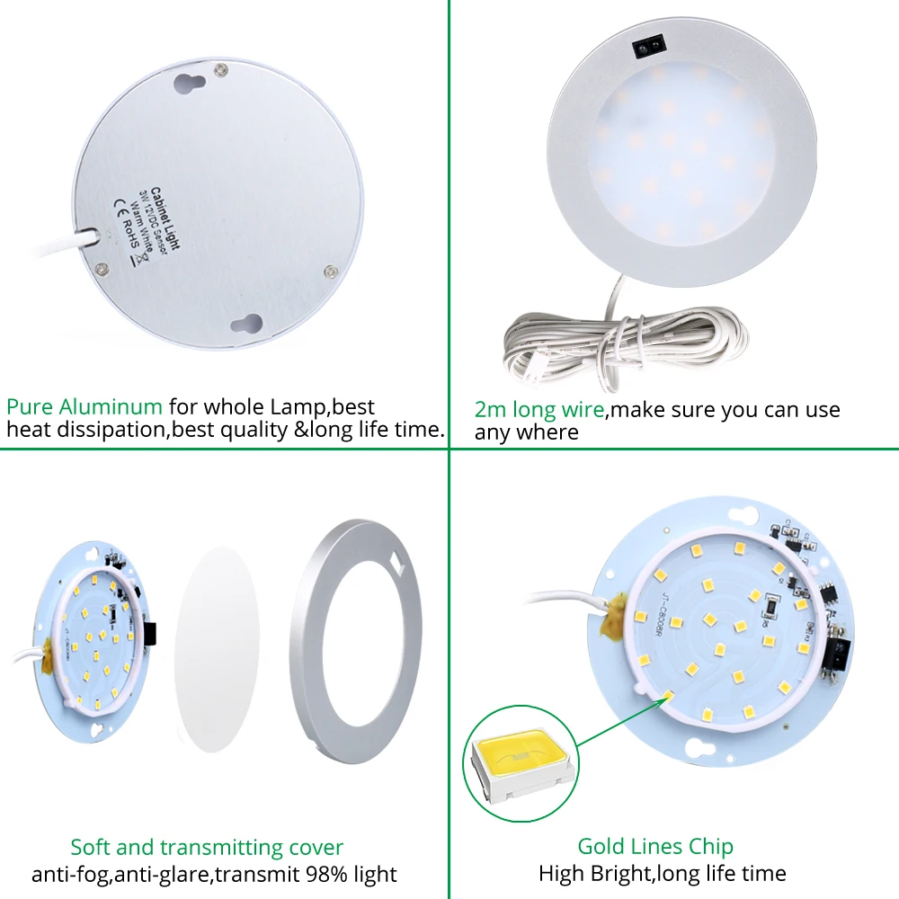  LED Under Cabinet Lights Motion Sensor Round Kitchen Cupboard Lighting Exhibition Bookshelf Furnitu - 32897288130
