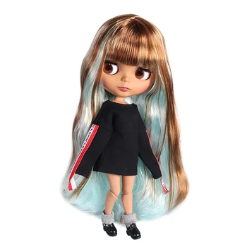 ICY DBS Blyth doll 1/6 bjd joint body dark skin matte face brown and blue hair 30CM toy 1