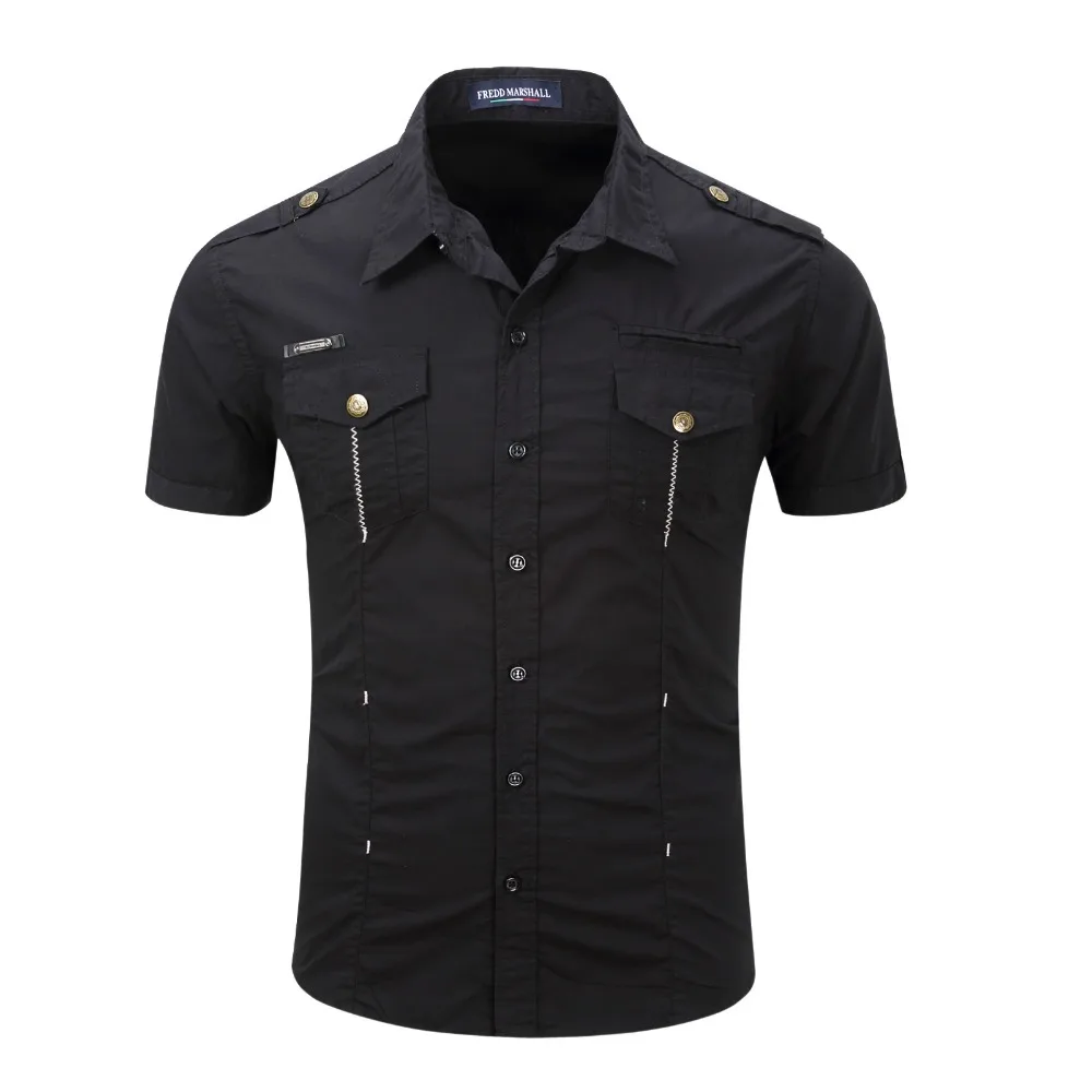 Men's Short Sleeve Shirts 100 Cotton Double Pocket Design Clothing