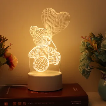 

LED Love bear balloon 3D Night light WarmWhite USB Button Acrylic Valentines day gift Reindeer Cat Shark lights nights lamp