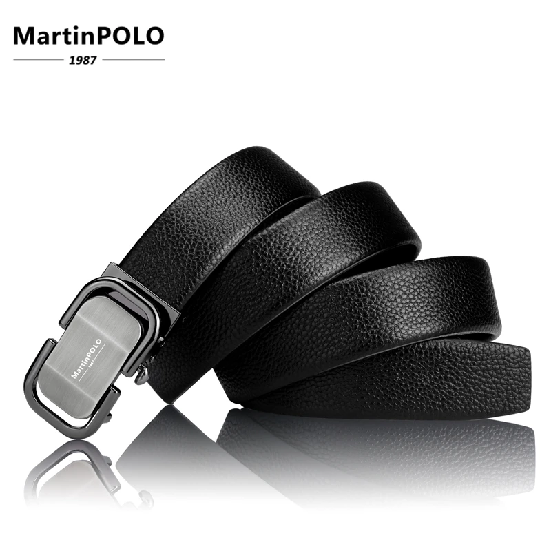MartinPOLO Новое поступление мужской кожаный ремень роскошный, с автоматической пряжкой ремень для мужчин черный мужской ремень из натуральной