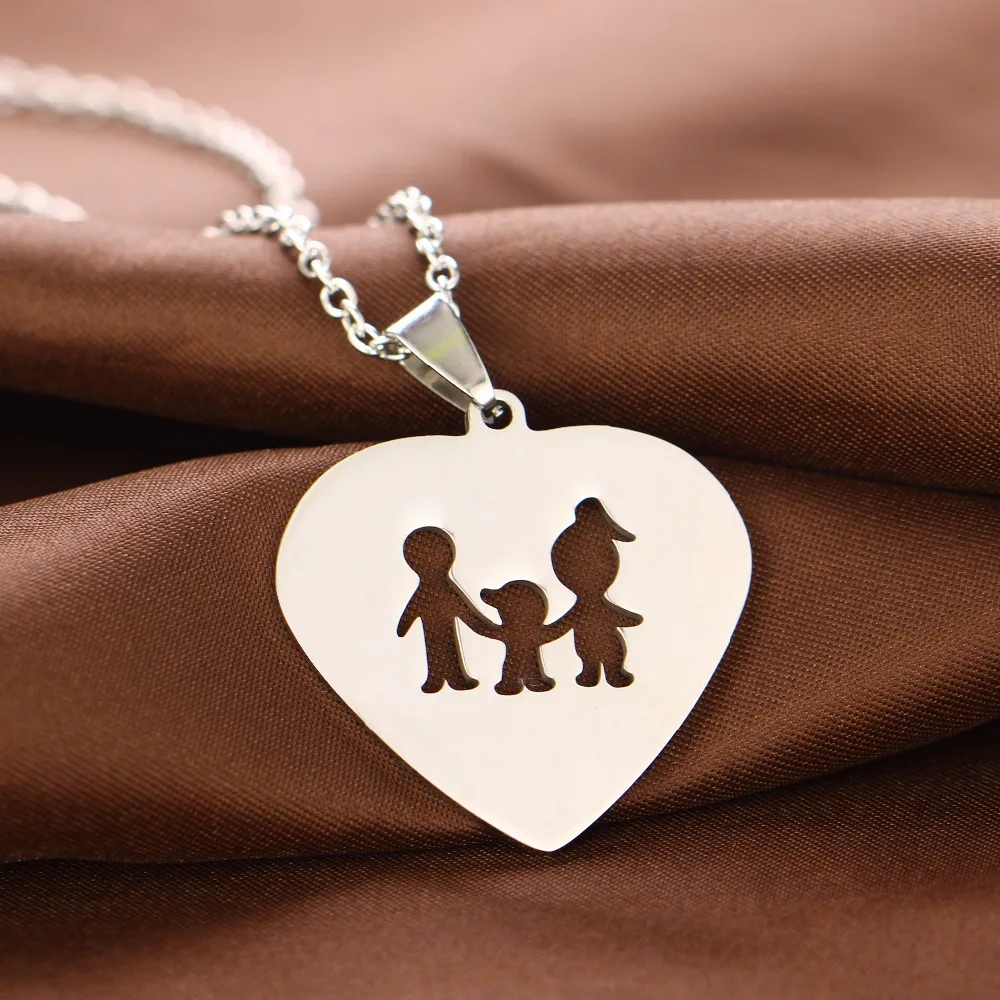 Stainless Steel Parent Boys Girls Children Mom Dad Pendant Family Chain Necklace