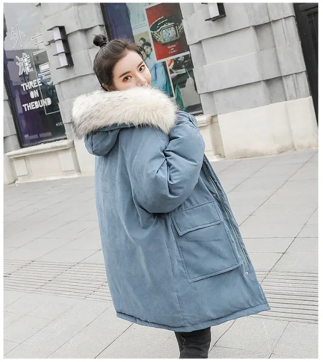 Fashion Thicken Women's Winter Long Coat With Fur Hooded Big Pockets Women Overcoat Oversize Warm Womens Parkas YT50147