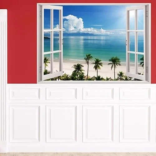 3D искусственная оконная экзотическая пляжная Наклейка на стену домашний декор художественные Обои Настенная Съемная Настенная Наклейка Декор для гостиной