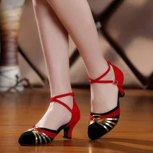 Женские бальные Туфли для латинских танцев каблуки 3,5/5,5 см женские Танго Самба Сальса социальных Обувь для танцев замши подошва VA30560