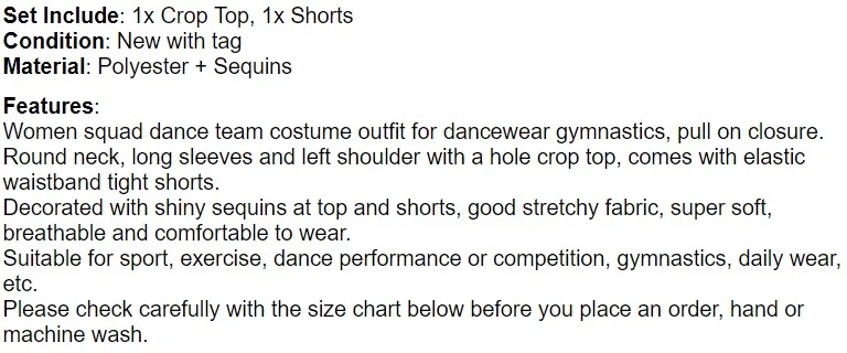 ChicTry Women Shiny Sequins Team Competition Rave Dance Costume Long Sleeves Gymnastics Crop Tops Shorts Set Fitness Dancewear