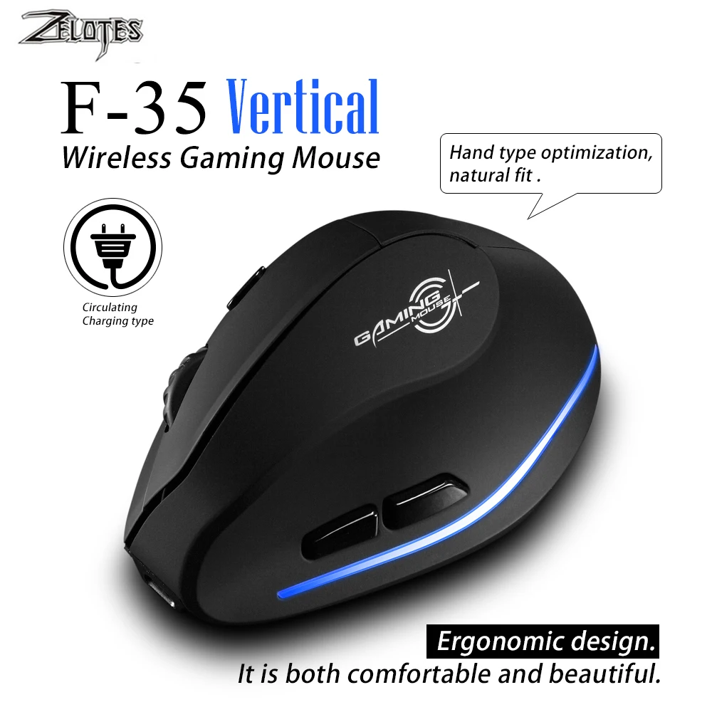 

Mouse Raton Zelotes F-35 2.4GHz Vertical Wireless Rechargeable USB 2400DPI 6 Button Gaming Computer Mice For Laptop PC