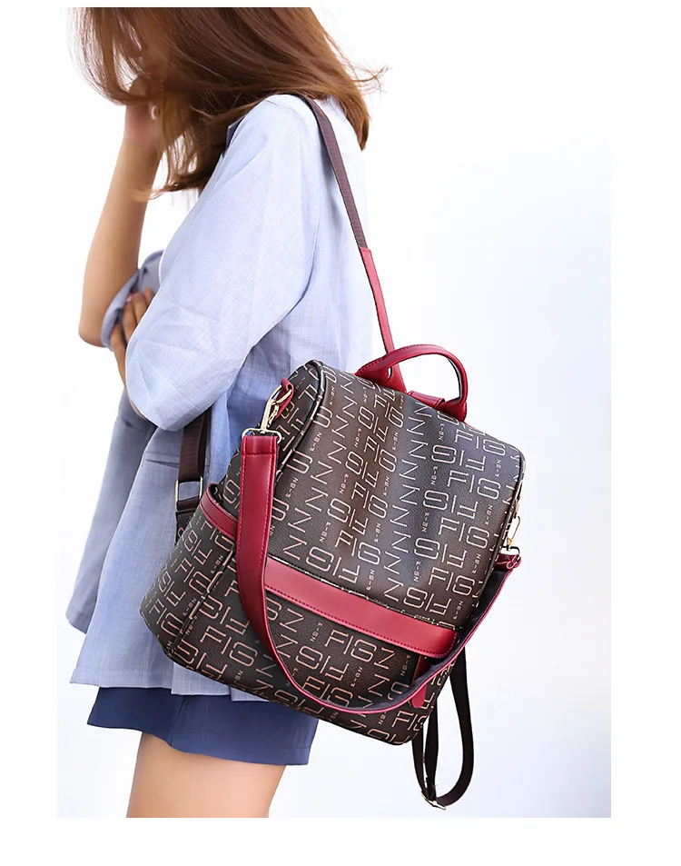 Anti-theft Для женщин рюкзак 2018 Новая мода PU л Письмо печати женская сумка диких прилив двойного назначения путешествия рюкзак