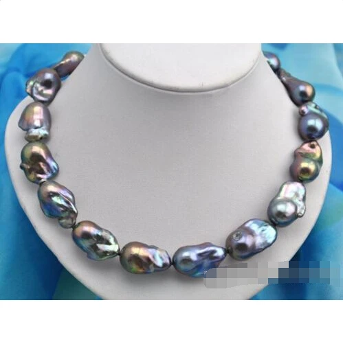 

Rare 18.5" 28mm baroque black keshi reborn pearl necklaceNoble style Natural Fine jewe fast SHIPPING