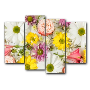 

Laeacco Canvas Painting Calligraphy 4 Panel Flower Garden Posters and Prints Wall Artwork Pictures for Living Room Bedroom Decor