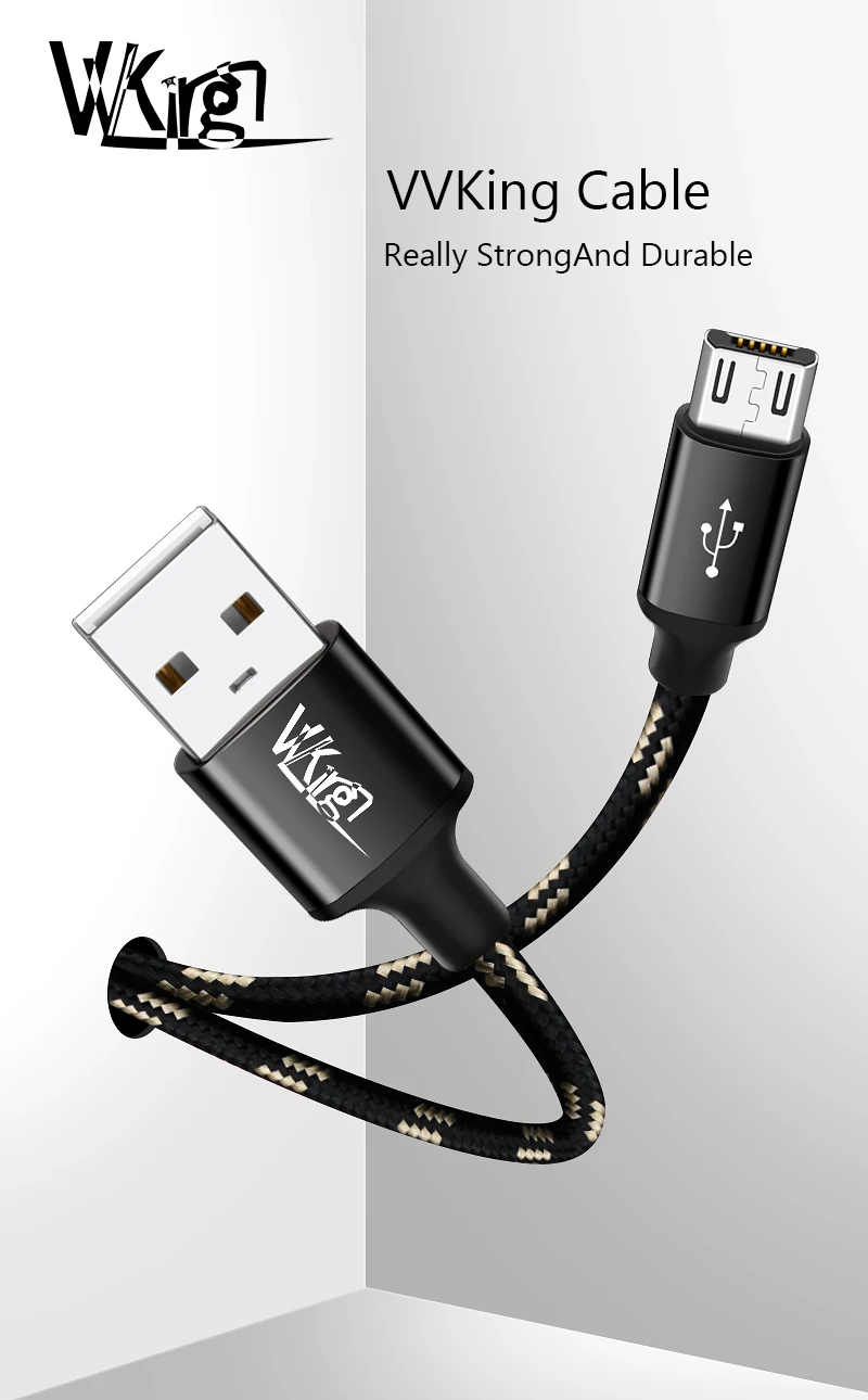 VVKing Micro USB кабель 2.4A нейлон Быстрая зарядка USB кабель для передачи данных для samsung Xiaomi LG планшет Android мобильный телефон usb зарядный шнур