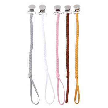 

Leather Pacifier Clips Chain Dummy Clip Pacifier Holder Braided Binky Clip Nipple Holder Soother Chain For Infant Baby Feeding