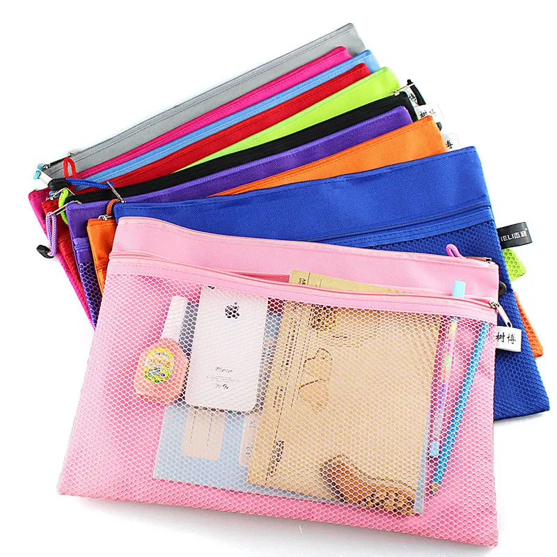 1pc A4 Monochrome Zipper File Bag Double Canvas Zipper Bag Business Office Folder Child Student ...