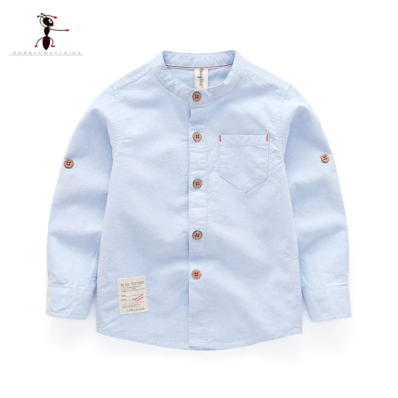 

Kung Fu Ant 2019 Spring Casual Boys Shirts Oxford Textile Cotton White Shirts Pockets O-Neck Solid Baby Children's Clothing 1825