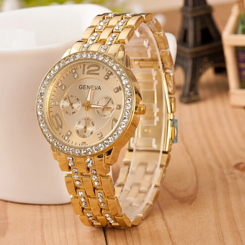 

2019 New Famous Brand Women Gold Geneva Stainless Steel Quartz Watch Military Crystal Casual Analog Watches Relogio Feminino Hot