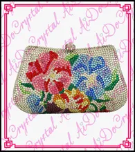 Aidocrystal glamour crystal pave hard flower pattern white clutch handbag for wedding party