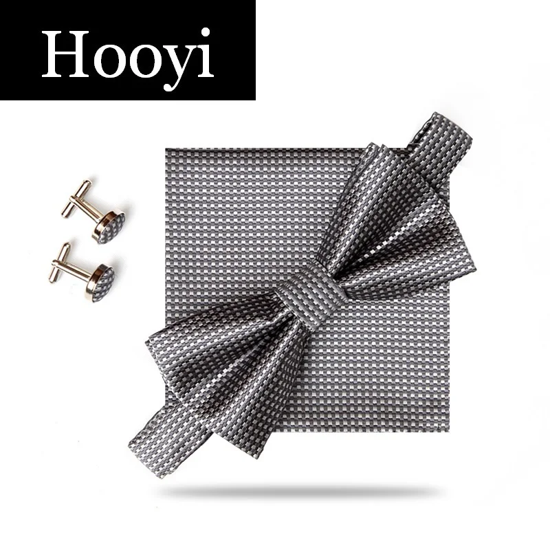 HOOYI 2019 Новое поступление галстук набор Галстуки для Для мужчин Pretied бабочкой Карманный Квадратные Запонки Свадебные платок с изображением
